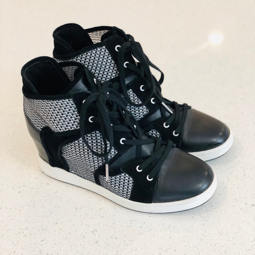 L.A.M.B. black and white wedge sneakers